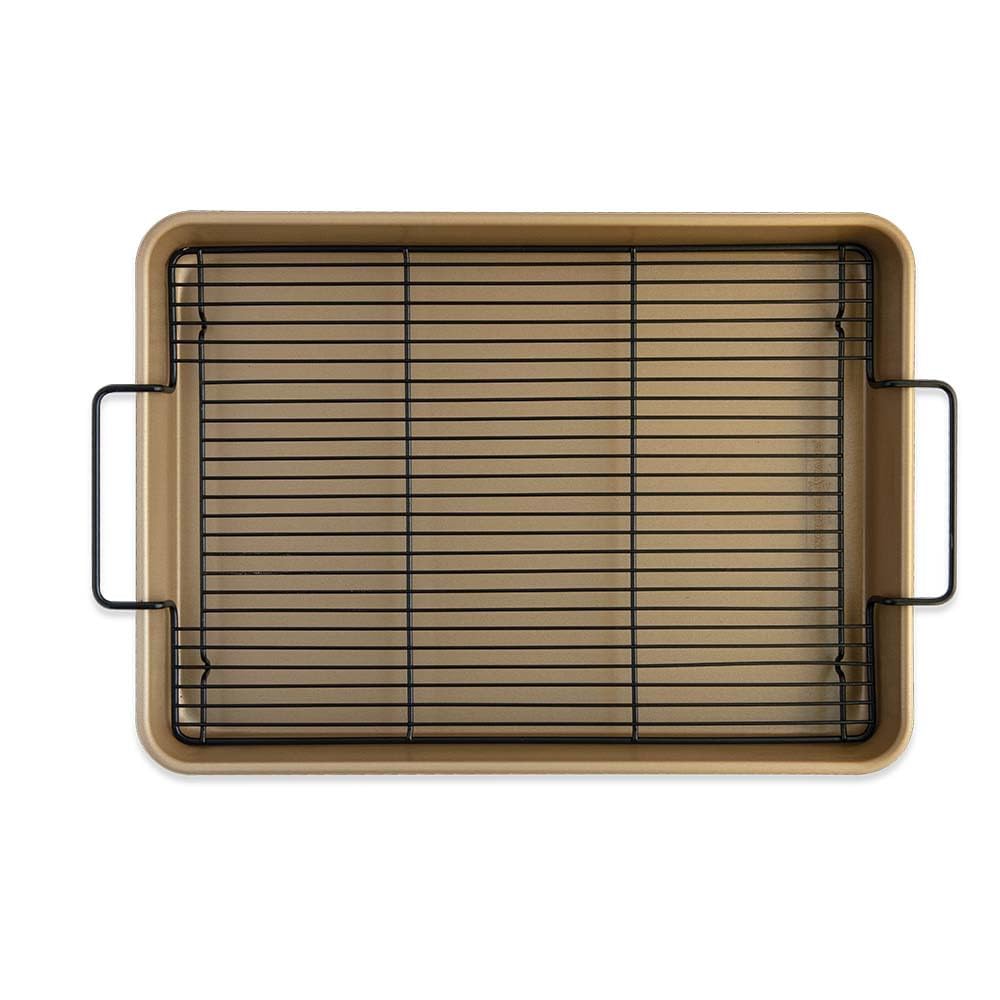 Nordic Ware Oven Crisp Baking Tray 2pc Set Includes Pan and Rack; Natural Aluminum For Air Frying, Crisping, Broiling, Baking