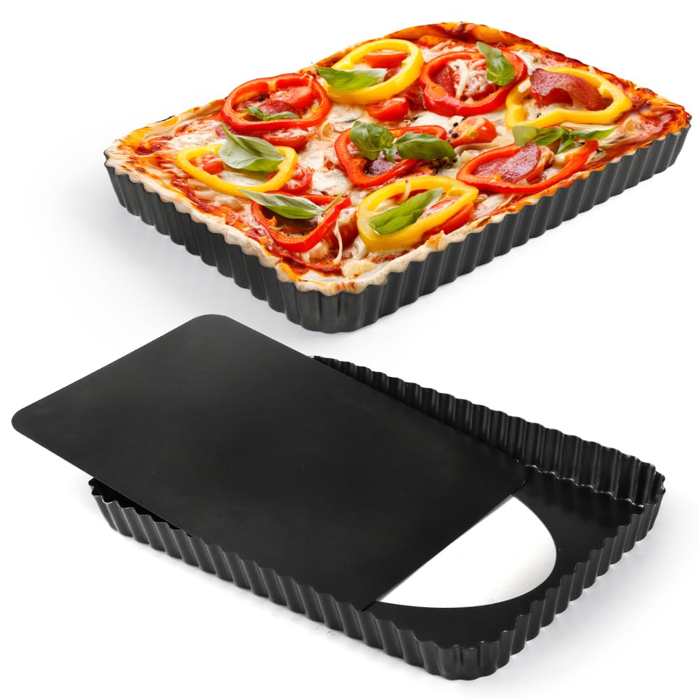 Rectangular Tart Pan 14 Inch Nonstick Quiche Pie Pan with Removable Bottom Tart Pan for Pies, Quiche Bakeware, Cheese Cakes, Desserts