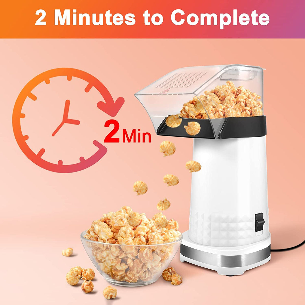 Popcorn Machine, High Popping Rate Air Popper Popcorn Maker, 4.5 Quarts, 1200w, 2 Min Fast Popping Air Popper, No Oil, BPA-Free, Mini Popcorn Machine with ETL Certified, Popcorn Poppers for Home