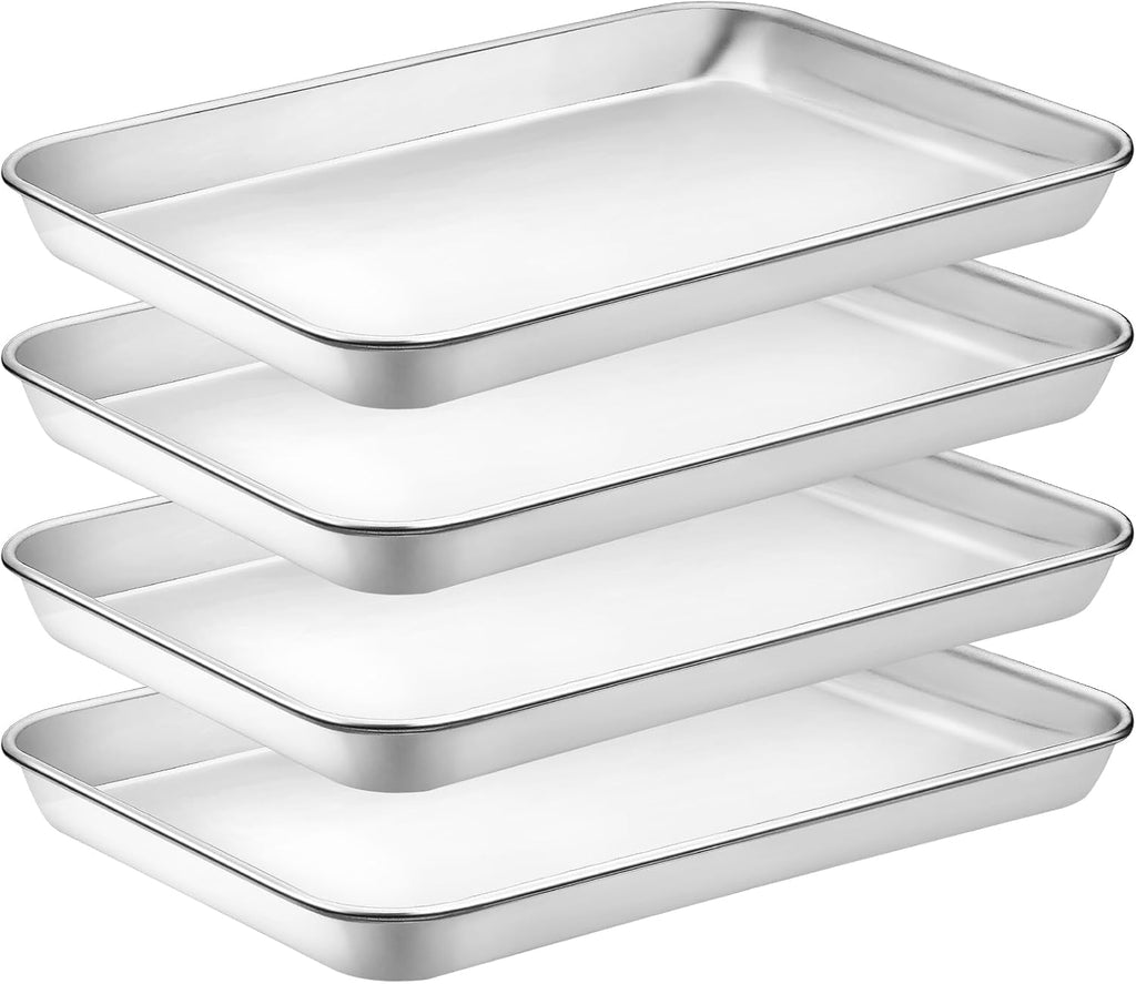 Quarter Sheet Pan Set of 4, CEKEE Stainless Steel Baking Sheet & Cookie Sheets for Baking, Baking Sheet Pan Oven Tray, Heavy Duty & Easy Clean Baking Pans Set - Size 12 x 10 x 0.98 Inch