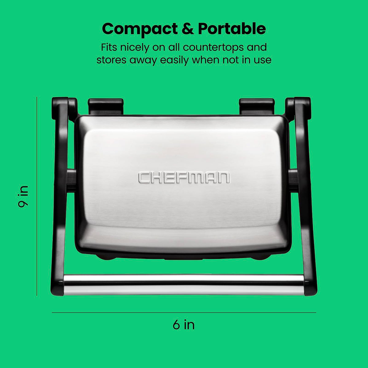 Chefman Electric Panini Press Grill and Gourmet Sandwich Maker w/ Non-Stick Coated Plates, Opens 180 Degrees to Fit Any Type or Size Food, Dishwasher Safe Removable Drip Tray, Stainless Steel/Black