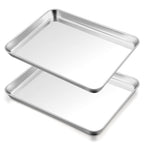 TeamFar Baking Sheet Set of 2, Baking Pans Tray Cookie Sheet Stainless Steel, Non Toxic & Healthy, Mirror Finish & Rust Free, Easy Clean & Dishwasher Safe