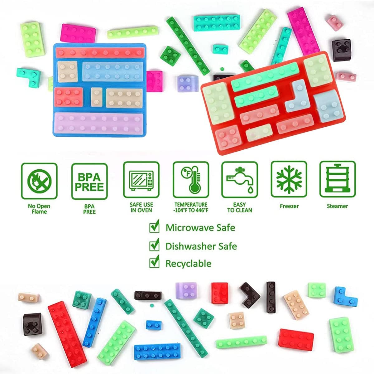Block Non-Stick Ice Cube Tray Silicone Mold, Candy Moulds, Chocolate Moulds, for Kids Party's & Baking Building Block Themes & Cake Muffin Cupcake Gumdrop Jelly(Set of 3 pcs)