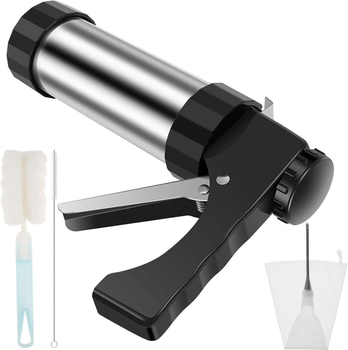 Churro Maker Machine, Stainless Steel Churro Gun Kit, Churros Maker Gun, Cookie Press Set with 1 Tips, 3 Discs, 2 Brushes