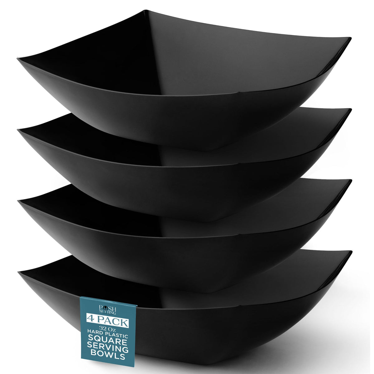 Posh Setting - Clear Plastic Serving Bowls for Party (8oz - 4 Pack) Square, Disposable, Salad & Fruit Bowls for Party Table, Candy Containers for Candy Buffet
