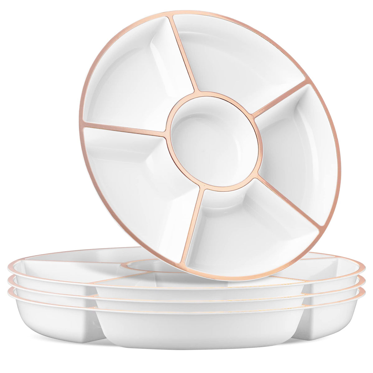 Plasticpro 6 Sectional Round Plastic Serving Tray/Platters Clear Pack of 2