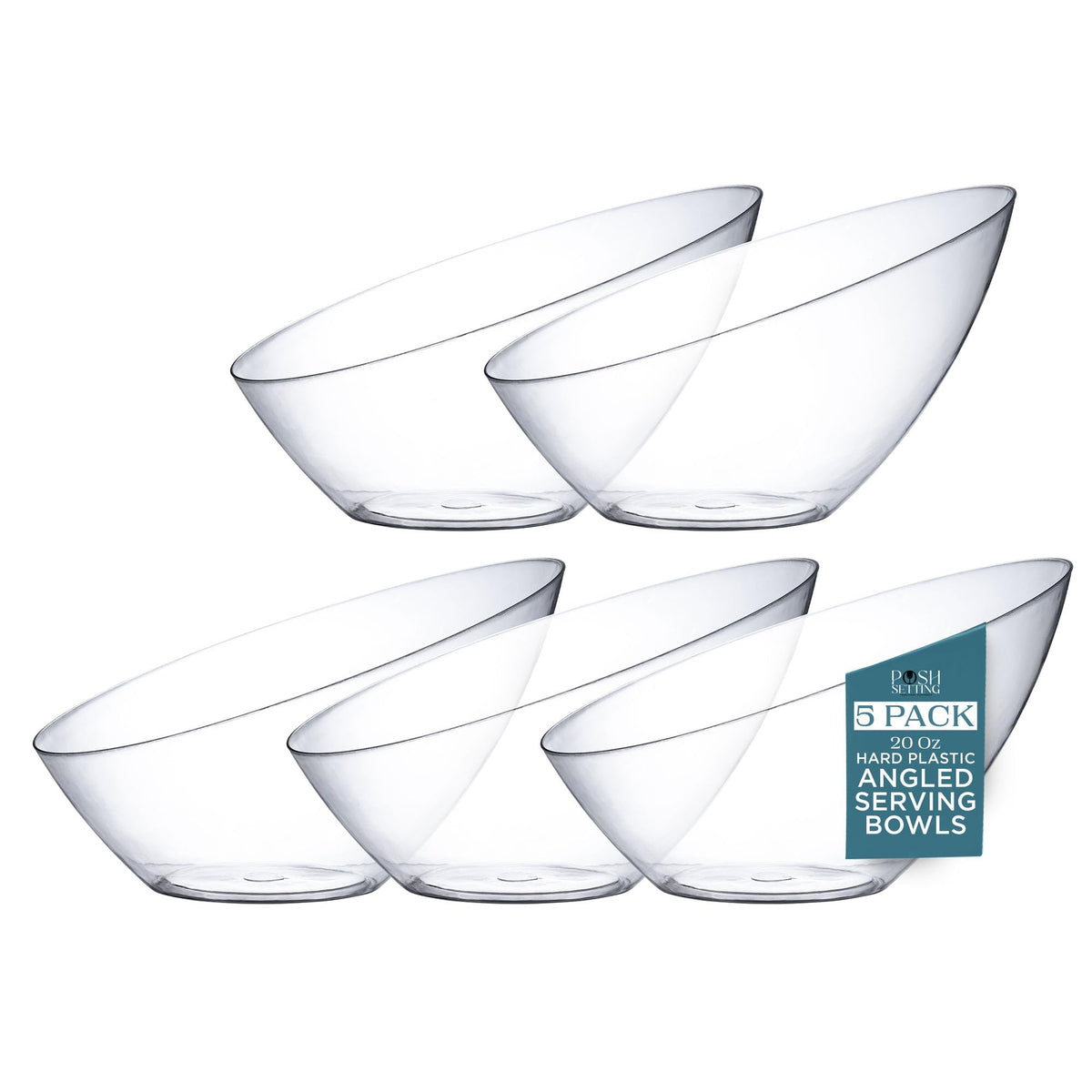Posh Setting Clear Serving Bowls Small Hard Plastic Candy Bowl for Weddings, Buffet, Offices, Disposable Small Angled Bowls for Party's, Salads, Snacks and Fruit Bowl 5 Pack