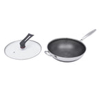 12-calowa patelnia wok ze stali nierdzewnej z pokrywką, powłoka plastra miodu, woki i patelnie do smażenia, nieprzywierający wok, zestaw indukcyjny, chiński wok, bez powłoki chemicznej, do indukcji, elektryczności, gazu, halogenu