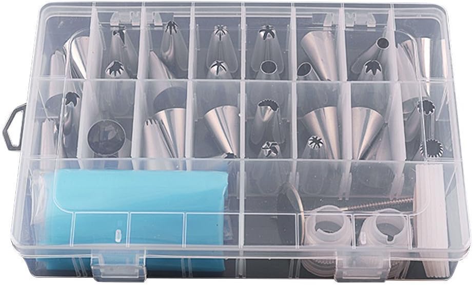 39PCS Piping Bags and Tips Set with Storage Case, Icing Tips, Large Piping Nozzles, Couplers, Silicone Pastry Bags, Flower Nails, Icing Smoother, Baking Decoration Tools for Cake Cookies
