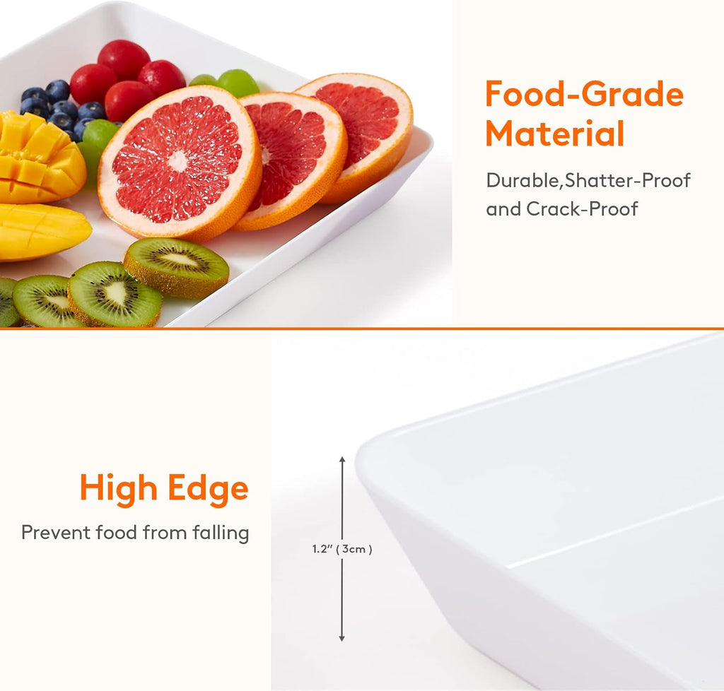 Lifewit Serving Tray Plastic for Party Supplies, 15" x 10" Platters for Serving Food, 3 pcs White Reusable Tray for Veggie, Snack, Fruit, Cookies, Desserts in Kitchen/Pantry Organization