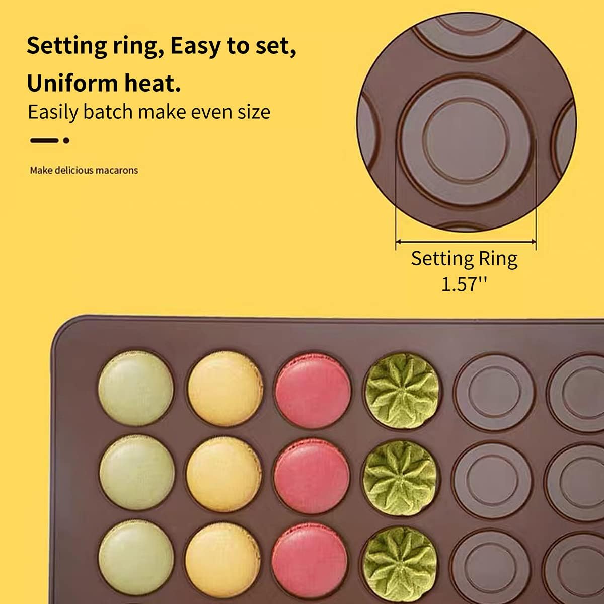 Silicone Macaron Baking Mats, 2 Non-Stick Silicone Baking Mats, Food Safe Baking Mat, Great For Macaron, Cookies, Bread, Pastry, Dessert (2Pcs 48Capavity)