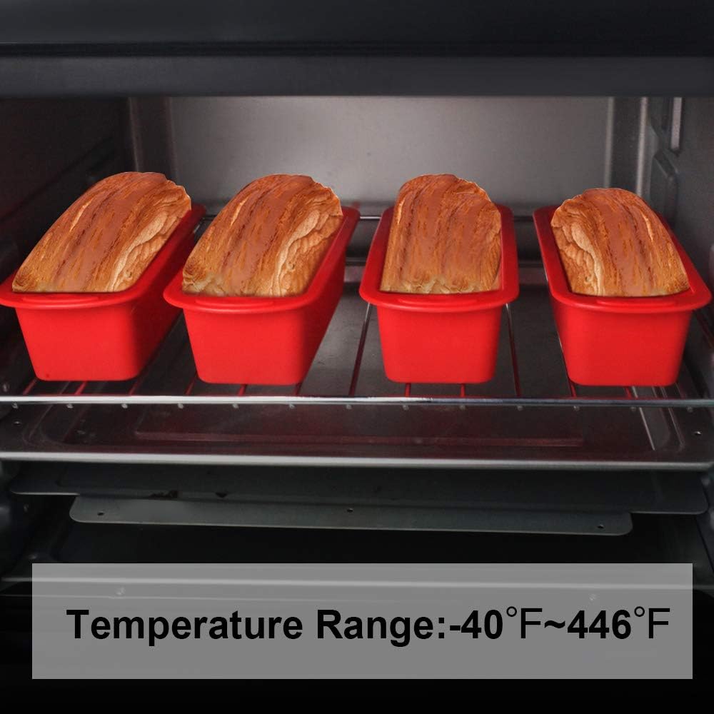 SILIVO 4 Pack Mini Loaf Pans - Nonstick Silicone Bread Baking Pans for Small Loaf and Meatloaf - 5.7x2.5x2.2 Inch