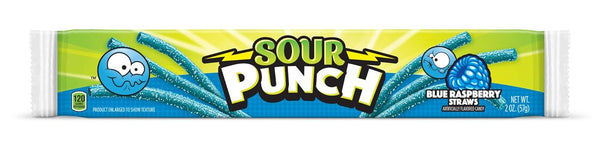 Sour Punch Straws, Sweet & Sour Flavored Soft, Chewy Candy, Tray, Blue Raspberry , 2 Ounce (Pack of 24)
