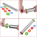 Stainless Steel Rolling Pin and Silicone Mat Set, Adjustable Thickness Rings - For Baking Dough, Pizza, Pies, Pastries, Pasta, Cookies