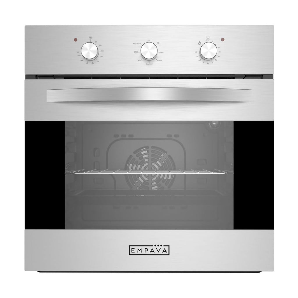 Empava 24" Single Gas Wall Oven with Bake Broil Rotisserie Functions with Mechanical Controls and Built-in Timer and Convection Fan in Stainless Steel