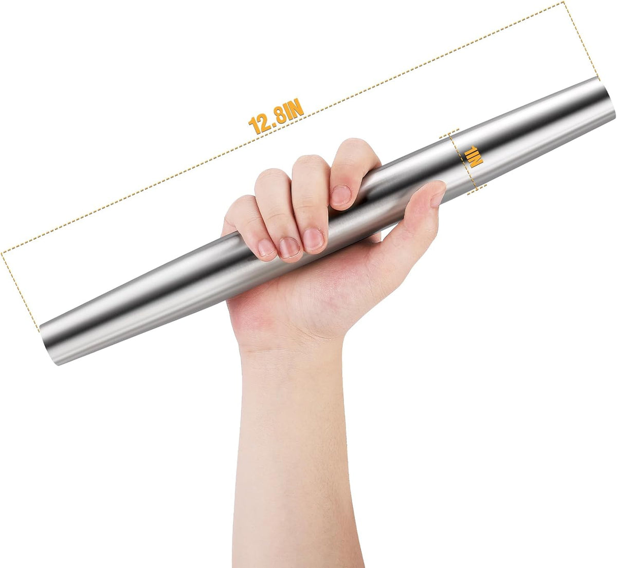 Smooth Stainless Steel Rolling Pin for Baking Fondant, Pizza, Pie, Pastry, Pasta, Dough, Cookies (12.8in)