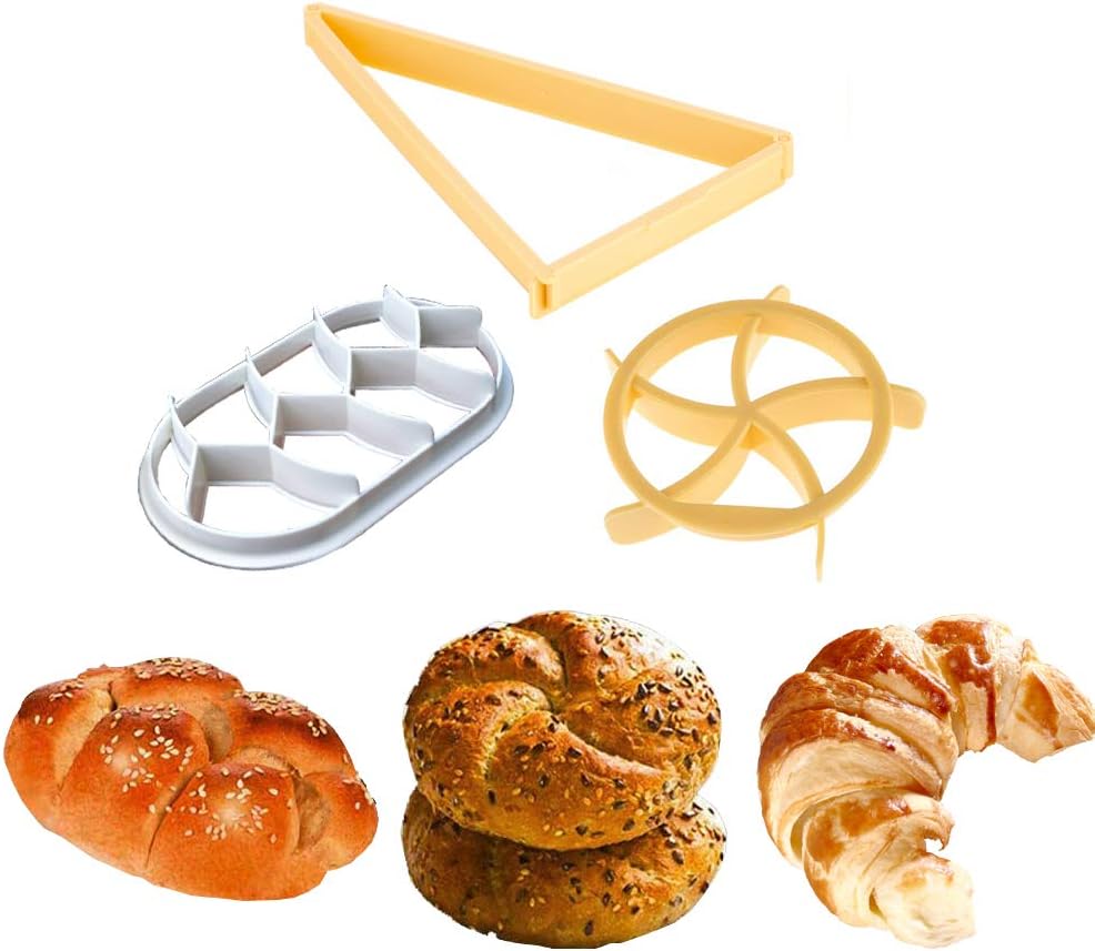 Kaiser Bread Roll, kaiser roll stamp,German Style Bread Roll, Croissant Cutter, 3PCS Dough Press Mold Set, Bread Press Stamp for Baking， Bread Hand Maker Mold,cookie press mold