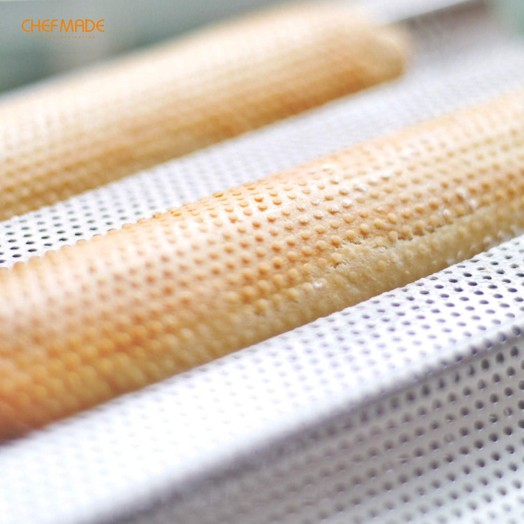 CHEFMADE Perforated Baguette Pan, 15-Inch 3 Wave Loaves Non-Stick Ultra-Ventilate French Bread Pan 2-Inch Channel for Oven Baking 15.2" x 9.6" (Champagne Gold)