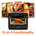 Аерофритюрниця Nutricook Steami 11-в-1 з конвекцією, 25QT, настільна духовка для випікання, смаження, приготування на пару, сушіння, піци - конвекційна піч з аксесуарами для здорового приготування їжі з нержавіючої сталі