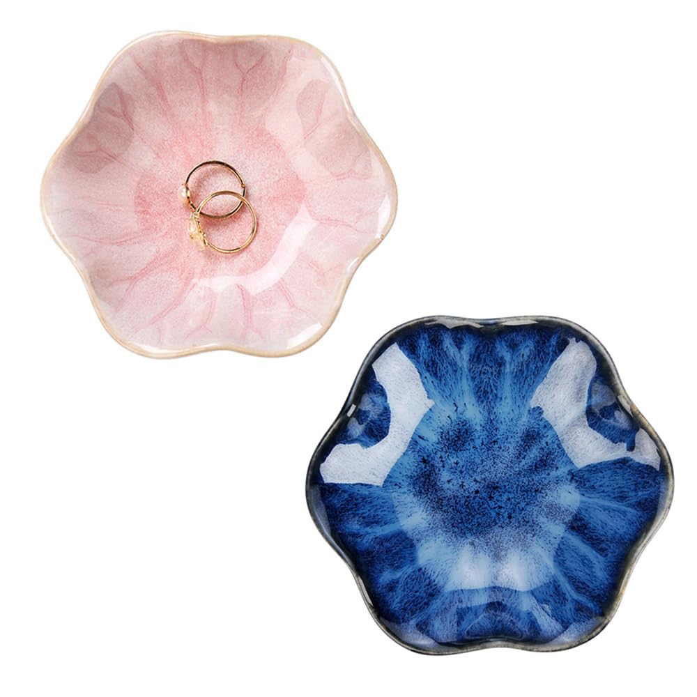 Lotus Leaf Shape Ring Holder Dish, Small Key Bowl, Ceramic Trinket Tray Jewelry Dish Organizing Necklace Earrings for Mom Friend Sister, White. All Jewelries Are NOT Included.