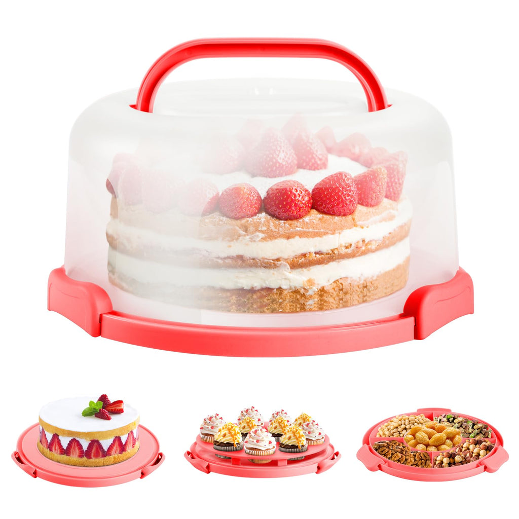 Ohuhu Cake Carrier with Lid and Handle, BPA-Free Cake Containers Cake Holder for 10 inch Cake with 2 Handles Cupcake Carrier - Plastic Cover Two Sided Base for Transport Pies Nuts Fruit Perfect Gifts