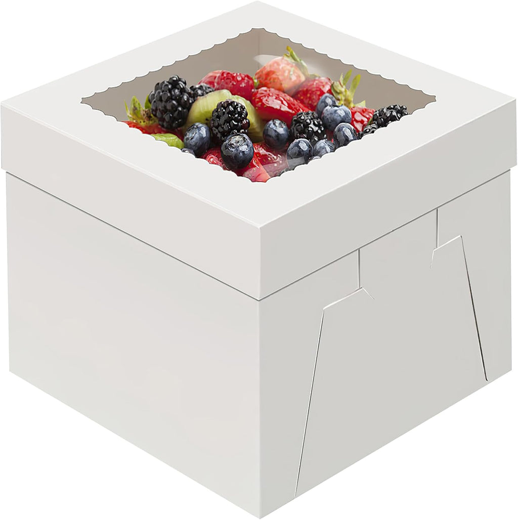 WINKIO 4 Pack Cake Boxes 12 Inch, Disposable Cake Transport Container, White Bakery Boxes with Large Window, for Cookies Pies Cupcakes Pastry (12×12×8 Inches)