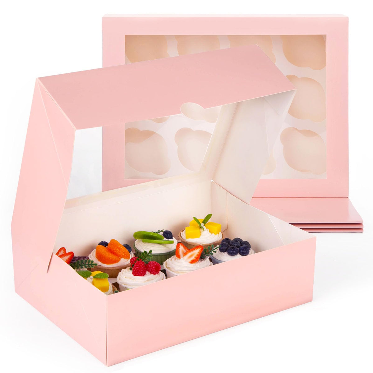 VGOODALL 12 Count Cupcake Boxes, 6PCS Cupcake Container with Window Boxes Holding 72 Pastry Box for Birthday Holiday Party Bakery Supplies 13.2"x9.8"x4"