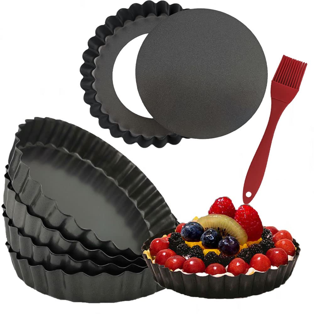 DATANYA 8 Pack Mini Tart Pans 4 Inch with Removable Bottom Round Nonstick Quiche Pan, Heavy Duty Fluted Side for Pies, Mousse Cakes, Dessert Baking (4 Inch 8pcs)