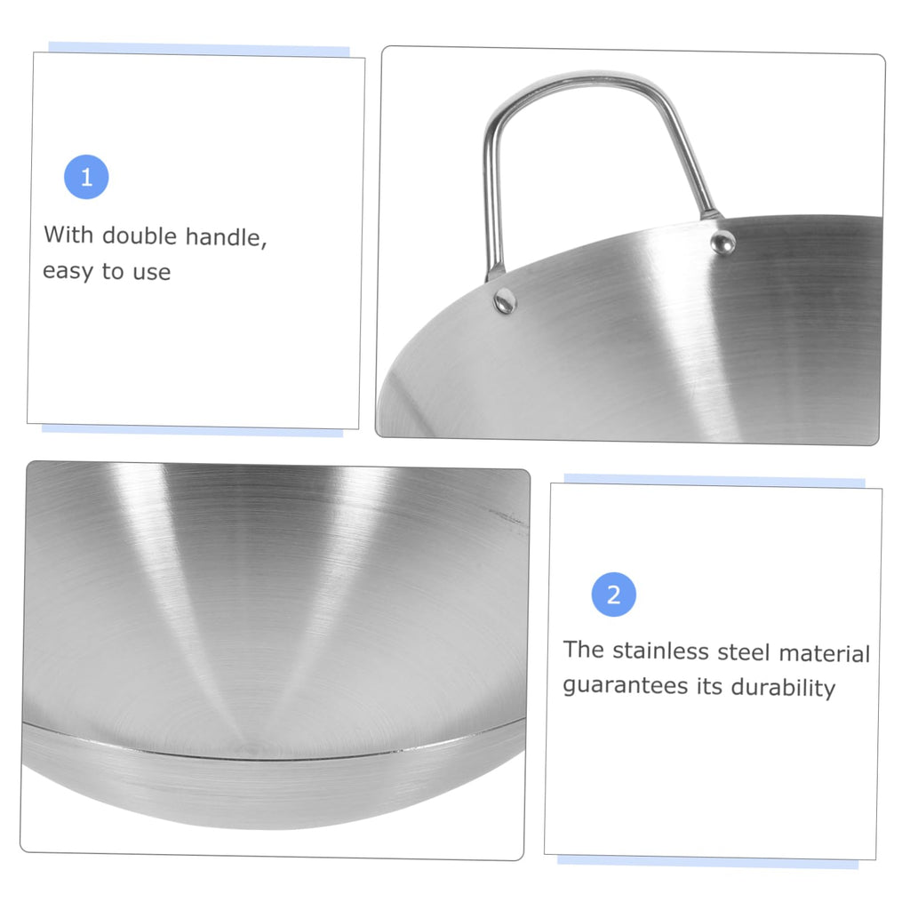 Cabilock Stainless Steel Wok Electric Wok Kitchen Cooking Pan Durable Cooking Wok Carbon Steel Wok Nonstick Frying Pan Flat Bottom Wok Paellera Work on Wok with Double Handle Pot Pot Egg