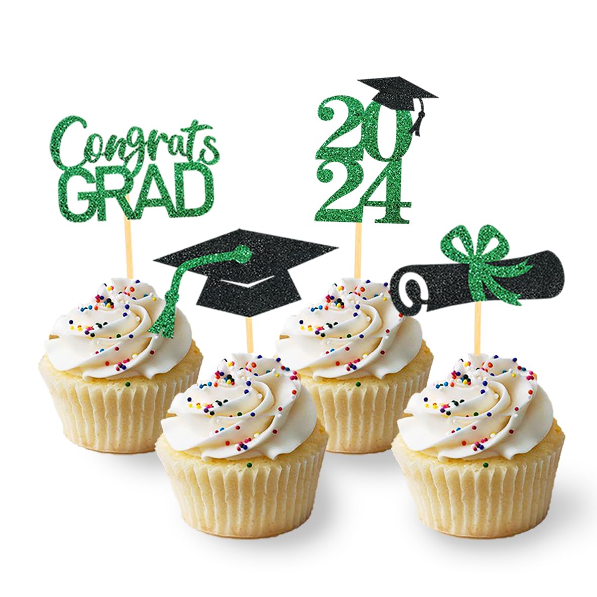 24Pcs Graduation Cupcake Toppers, Graduation Cupcake Picks for Cupcake Food Decorations - Class of 2025 Cupcake Toppers Supplies (Blue)