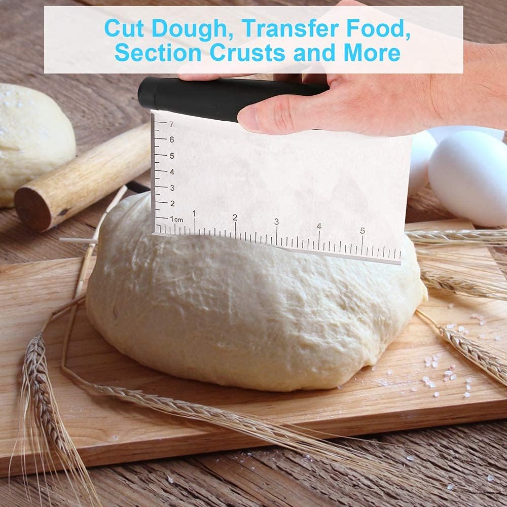 Bench Scraper & Chopper - 6 Inch Stainless Steel Dough Cutter with Contoured Grip, Multi-Purpose Kitchen Tool for Baking Cooking, Food Scraper Chopper & Pastry Knife
