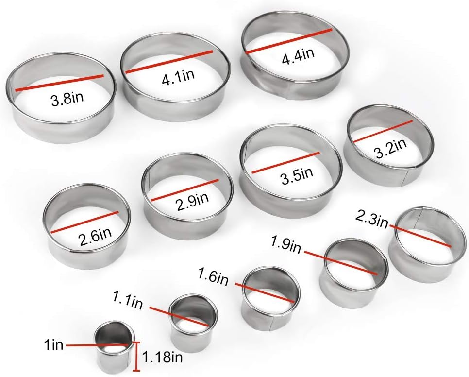12 Pieces Round Cookie Biscuit Cutter Set,Graduated Circle Pastry Cutters,18/8 Stainless Steel Cookie Cutters and Donut Cutter Ring Molds