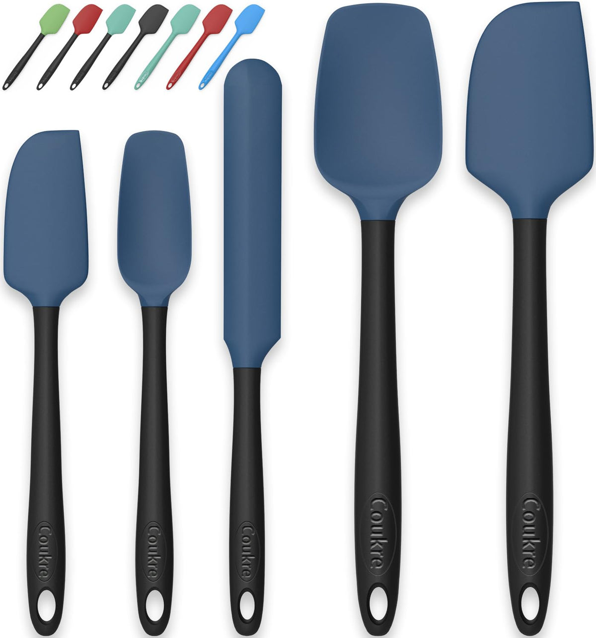 Coukre Silicone Spatula Set of 5,High Temperature Resistant, Food Grade Silicone, Dishwasher Safe, for Baking, Cooking (Aqua Green)