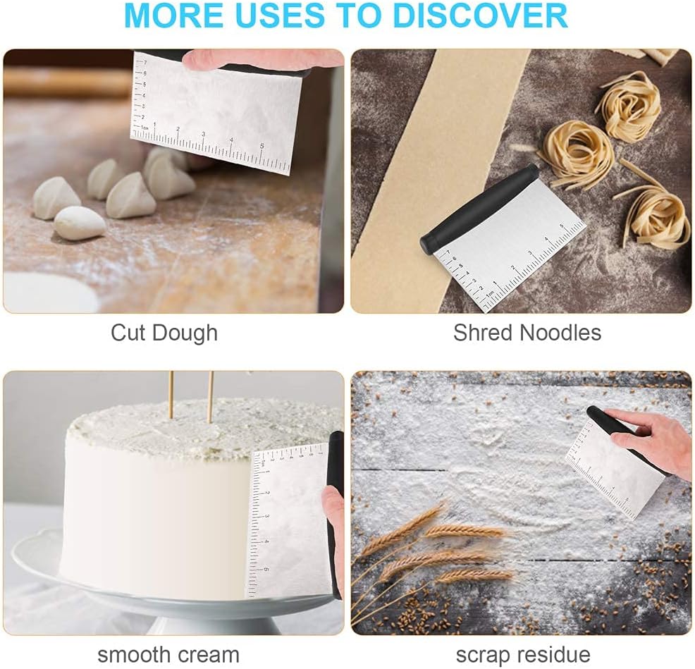 Bench Scraper & Chopper - 6 Inch Stainless Steel Dough Cutter with Contoured Grip, Multi-Purpose Kitchen Tool for Baking Cooking, Food Scraper Chopper & Pastry Knife