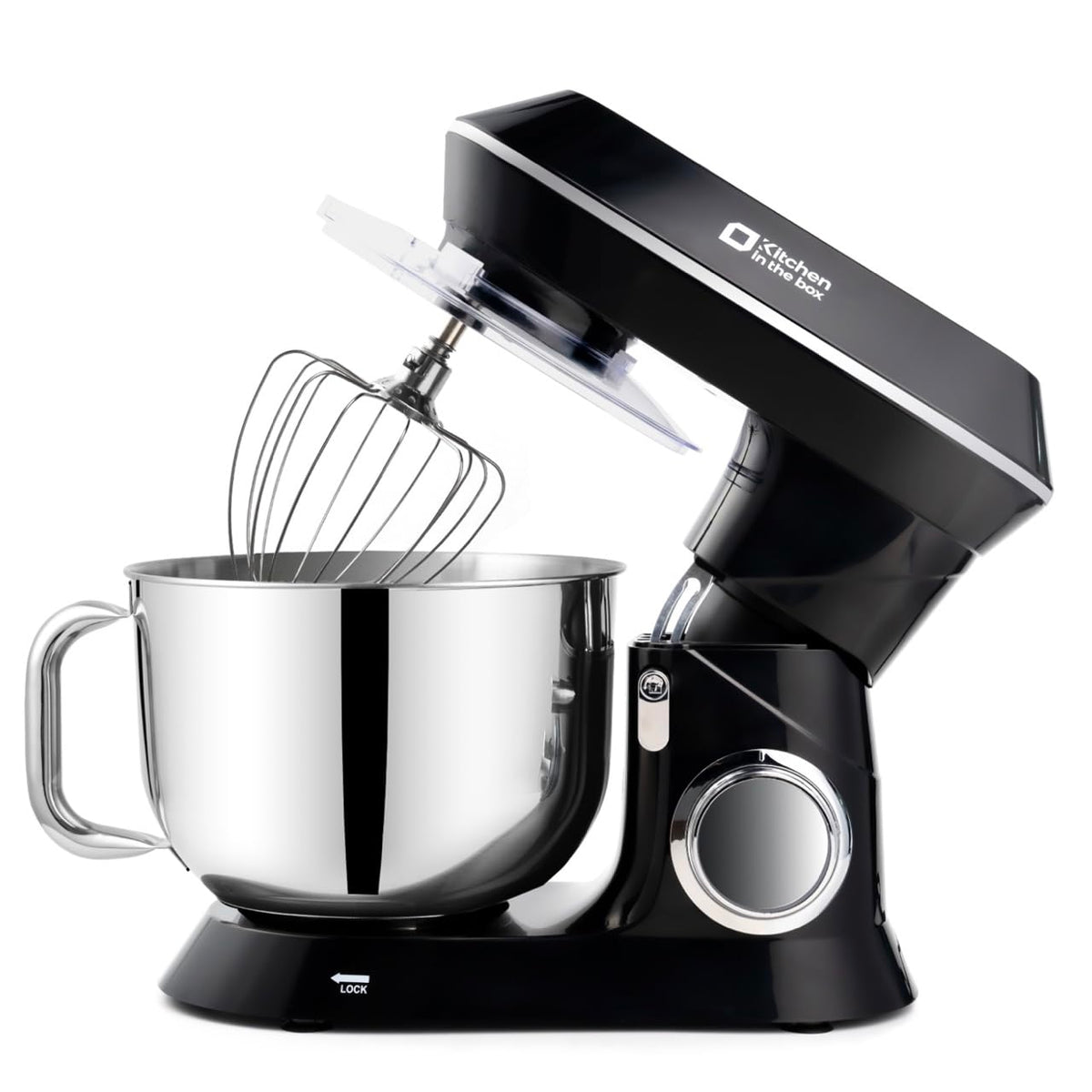 Mikser kuchenny w pudełku, 900 W, 7,5 QT, elektryczny mikser kuchenny, 6-biegowy mikser do żywności z głowicą pochyloną do pieczenia, hakiem do ciasta, trzepaczką, ubijakiem (czarny)