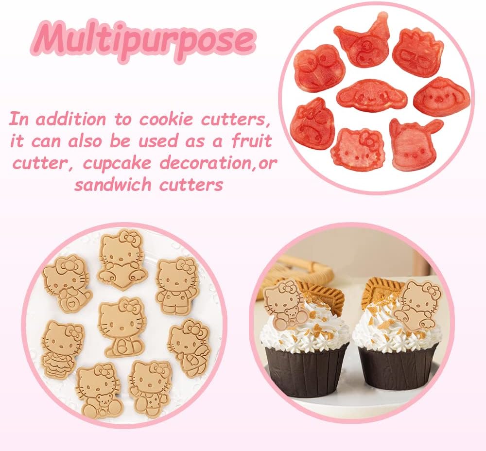 8 Piece Mini Cartoon Cookie Cutters, 3d Raised Design Gingerbread Cookie Stamps, Cute Cat Shape Cookie Molds, suitable for Frosting Decoration, Mini Pie Molds, Apple Pie Pastry Cutter, Fruit Cutter