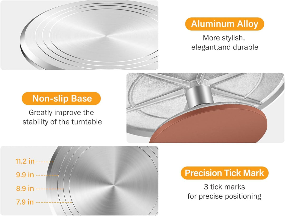 Kootek Aluminium Cake Turntable, 12 Inch Rotating Cake Stand, 35 pcs Cake Decorating Kit Supplies with 24 Numbered Icing Piping Tips, 2 Frosting Spatula, Pastry Bags and Other Baking Tools