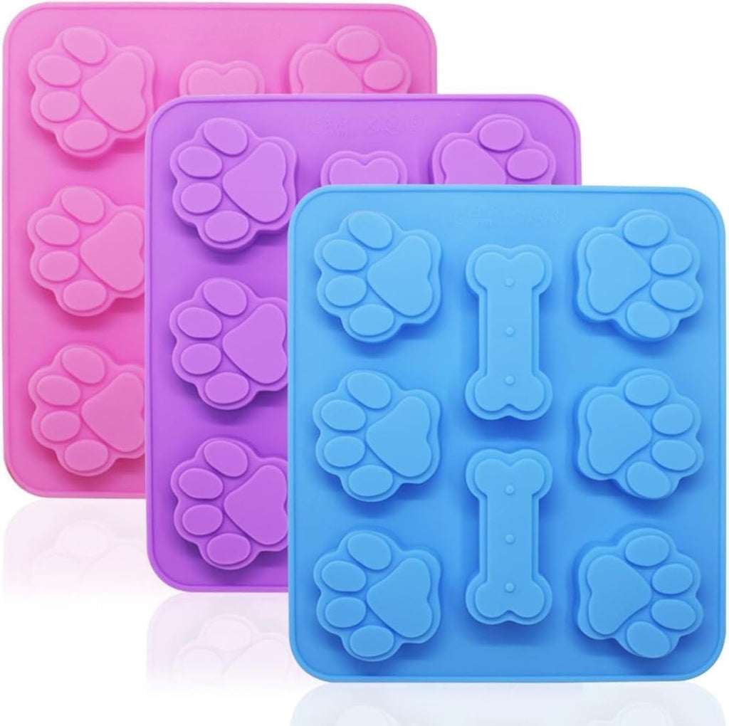 3 Pack Puppy Dog Paw and Bone Silicone Molds, Non-Stick Food Grade Silicone Molds Cookie Cutters for Chocolate, Candy, Jelly, Ice Cube, Dog Treats