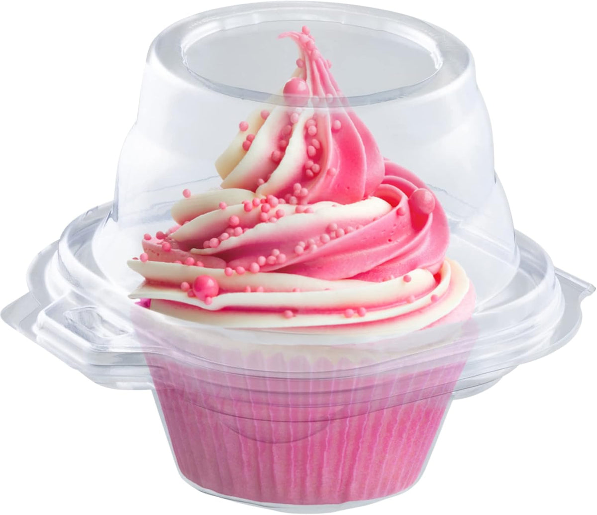 Individual Cupcake Containers (100 Pack) | Clear Plastic Disposable Cupcake Boxes/Holders | Single Cupcake Holder with Dome Lid Bulk | BPA-Free Plastic Cupcake Muffin Container Carrier Boxes to Go