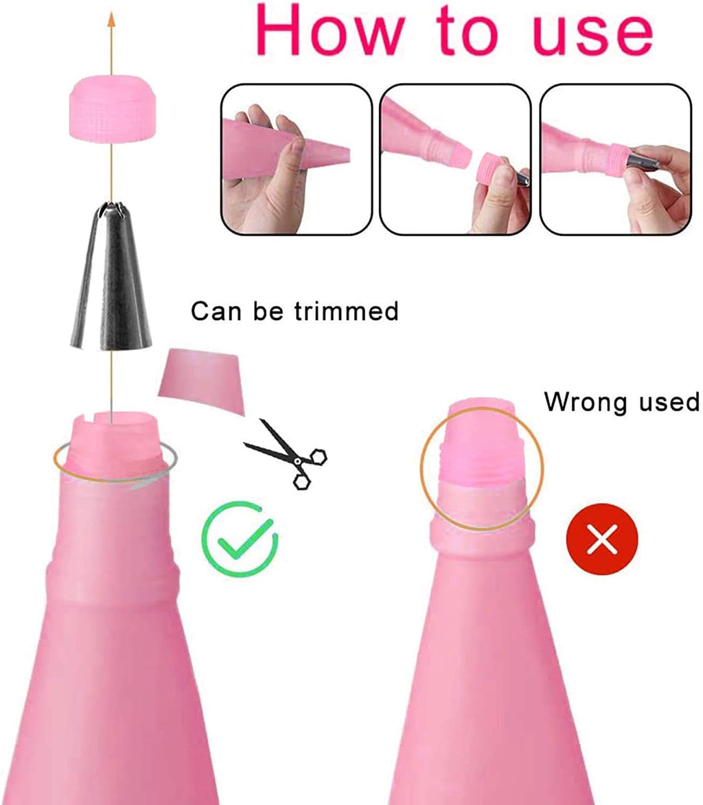 Silicone Icing Piping Bag,Reusable Cream Pastry Bag and 14× Stainless Steel Nozzle Set DIY Cake Decorating Tool(14×Nozzle, 2×Icing Cream Pastry Bag and 2 X Converter and 3×Scraper) [Energy Class A+]