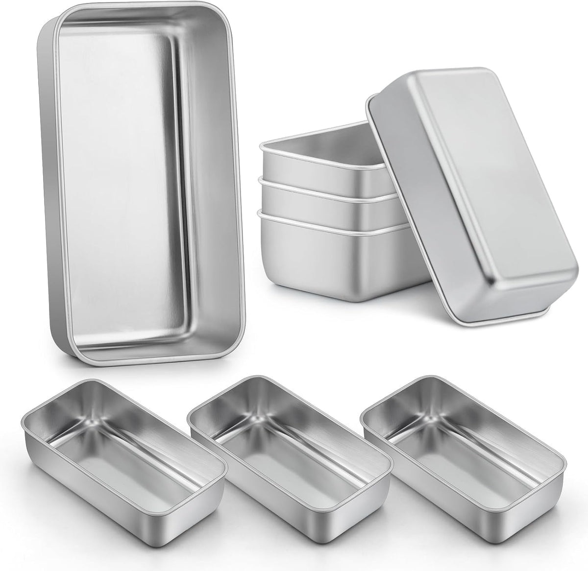 LIANYU 8 Pack 9x5 Loaf Pans for Bread Baking, Stainless Steel Baking Bread Pans, Small Loaf Tins for Homemade Brownies and Pound Cakes, Dishwasher Safe