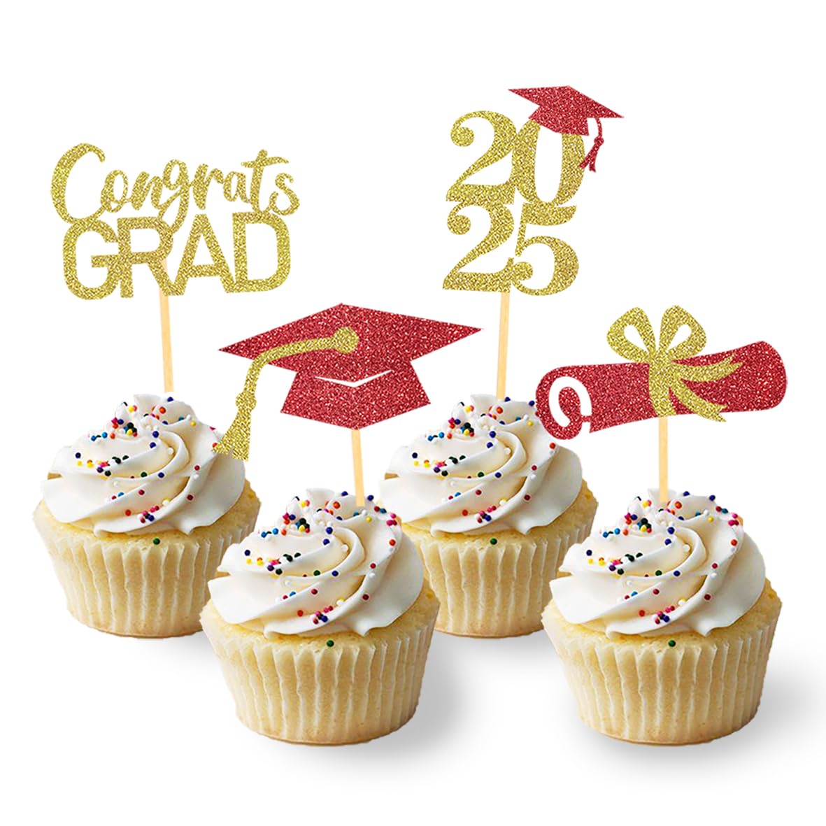 24Pcs Graduation Cupcake Toppers, Graduation Cupcake Picks for Cupcake Food Decorations - Class of 2025 Cupcake Toppers Supplies (Blue)