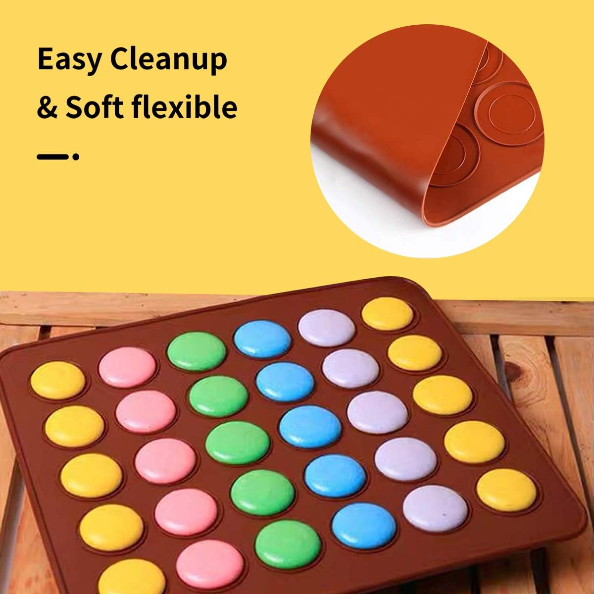 Silicone Macaron Baking Mats, 2 Non-Stick Silicone Baking Mats, Food Safe Baking Mat, Great For Macaron, Cookies, Bread, Pastry, Dessert (2Pcs 48Capavity)