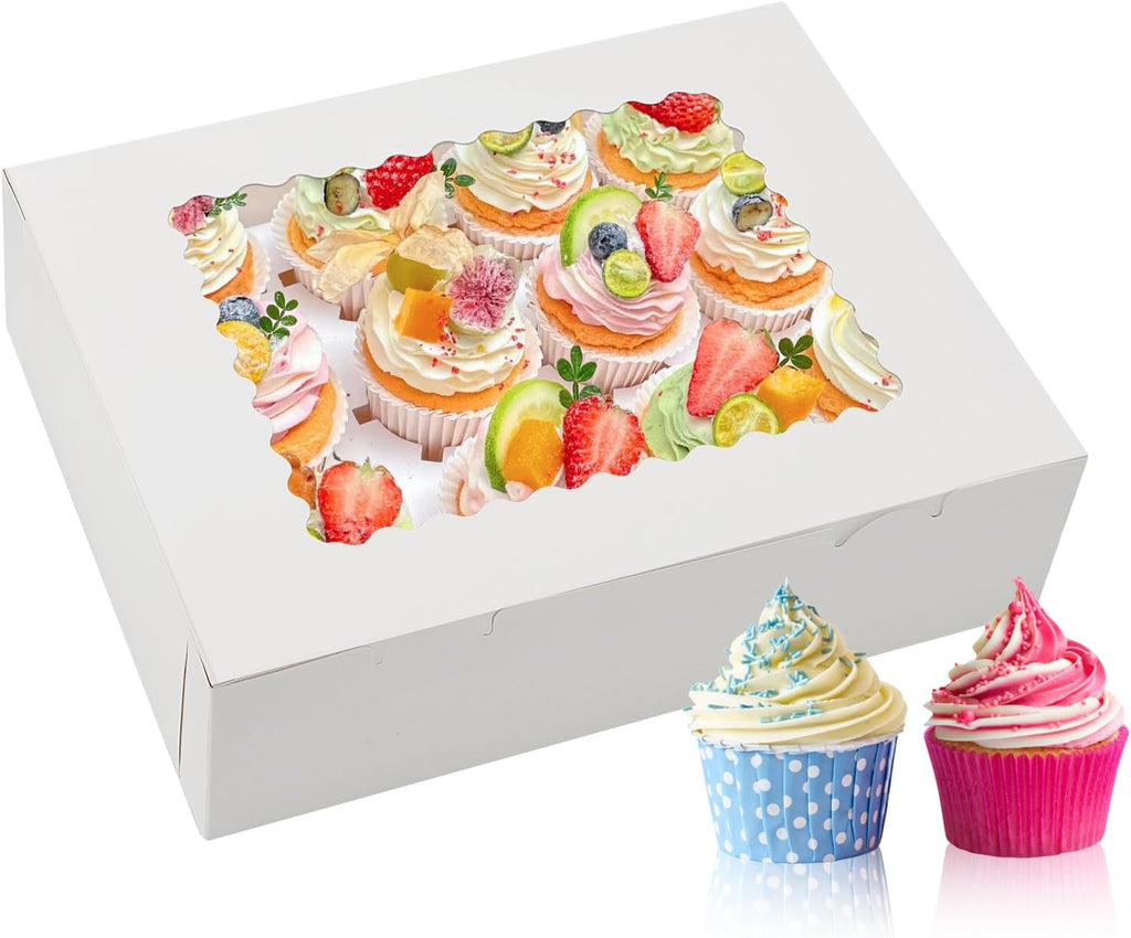 6 Sets x 12 Count Cupcake Containers Boxes with Window, 12.8 x 10 x 3.5 Inch Carrier Holder Bakery for Birthday,Wedding,Party
