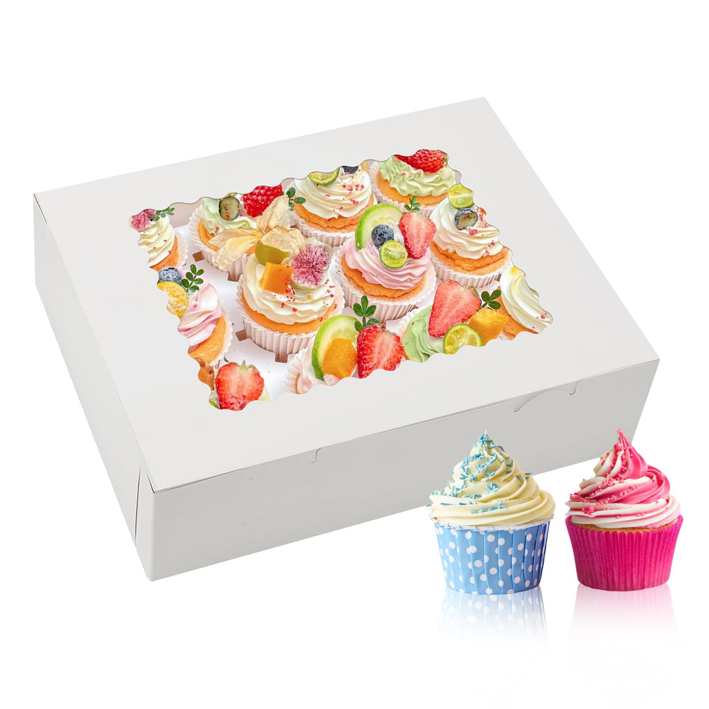 6 Sets x 12 Count Cupcake Containers Boxes with Window, 12.8 x 10 x 3.5 Inch Carrier Holder Bakery for Birthday,Wedding,Party
