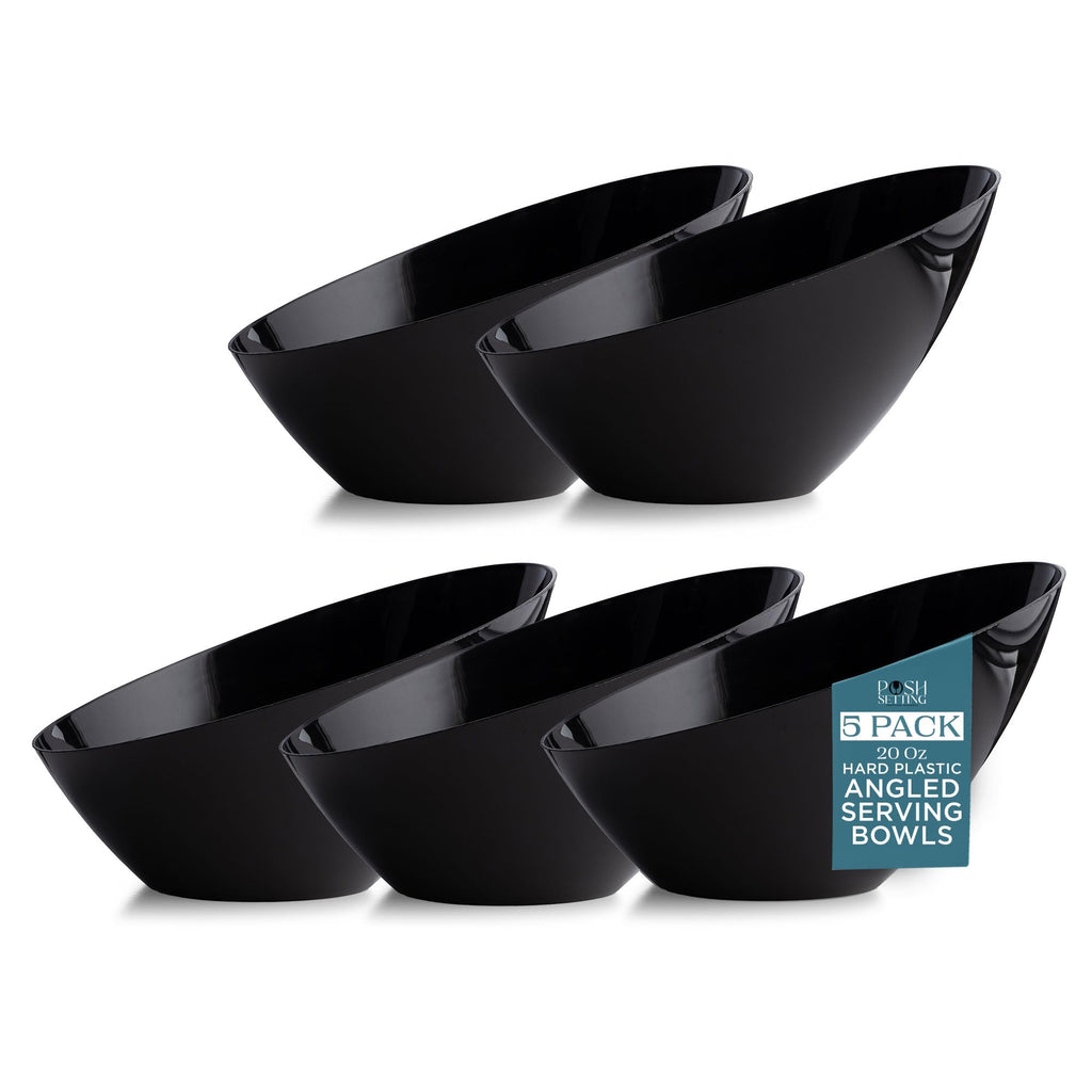 Posh Setting Clear Serving Bowls Small Hard Plastic Candy Bowl for Weddings, Buffet, Offices, Disposable Small Angled Bowls for Party's, Salads, Snacks and Fruit Bowl 5 Pack