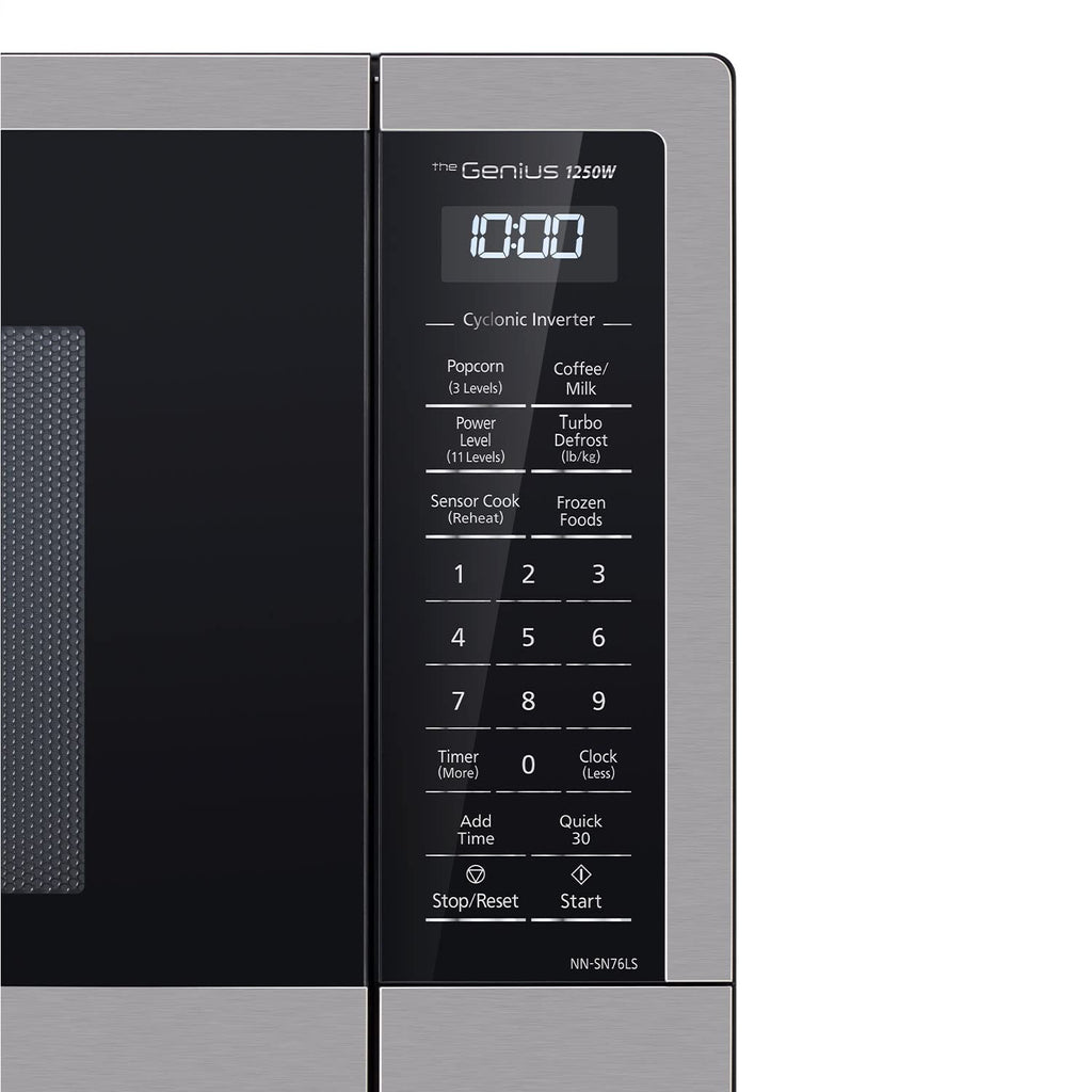 Мікрохвильова піч Panasonic NN-SN76LS з циклонним інверторним режимом настільної роботи об'ємом 1,6 куб. фута, потужністю 1250 Вт, з сенсорним керуванням Genius, розміри 48,4 см (Г) x 54,8 см (Ш) x 29,4 см (В), нержавіюча сталь