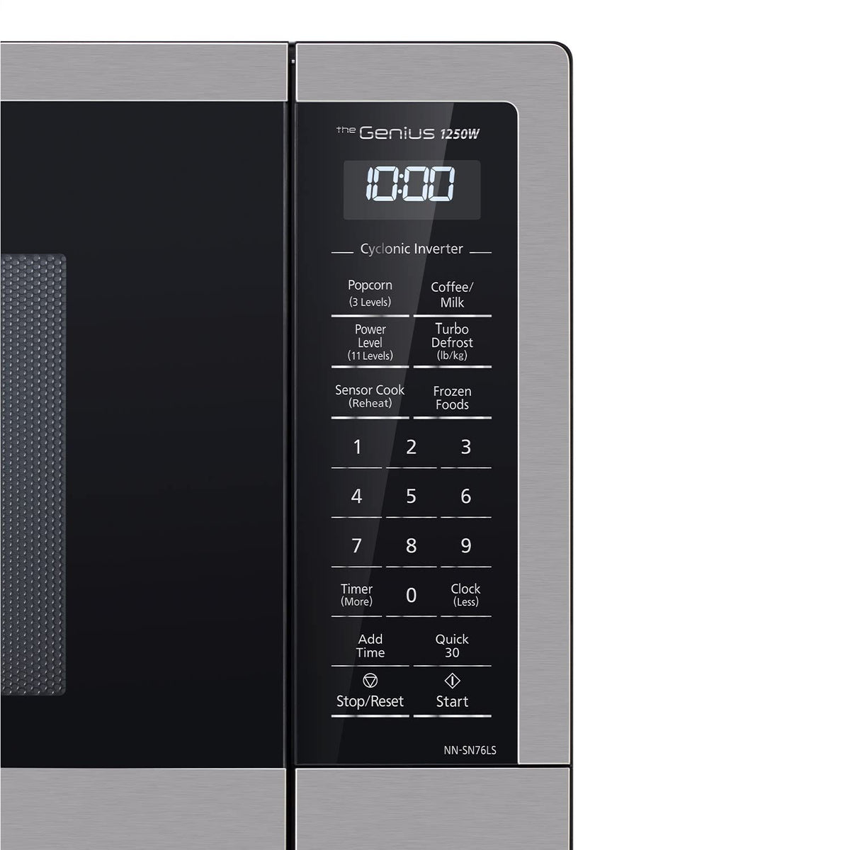 Мікрохвильова піч Panasonic NN-SN76LS з циклонним інверторним режимом настільної роботи об'ємом 1,6 куб. фута, потужністю 1250 Вт, з сенсорним керуванням Genius, розміри 48,4 см (Г) x 54,8 см (Ш) x 29,4 см (В), нержавіюча сталь