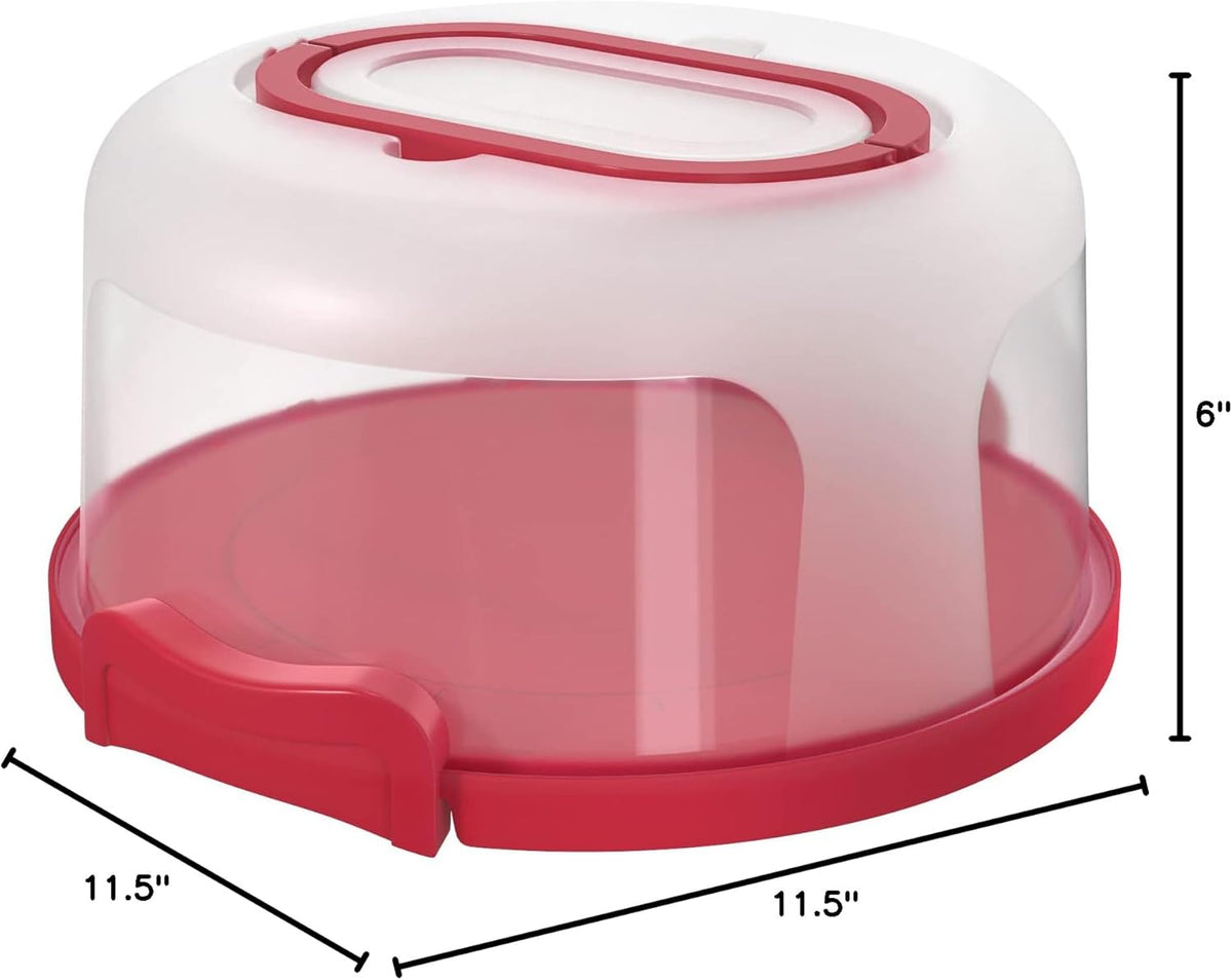 Top Shelf Elements Round Cake Carrier For Up To 10 Inch Cake Portable Cake Stands Two Sided Cake Box With Handle Fashionable Base Doubles as Five Section Serving Tray Container Holds Pies(Scarlet)