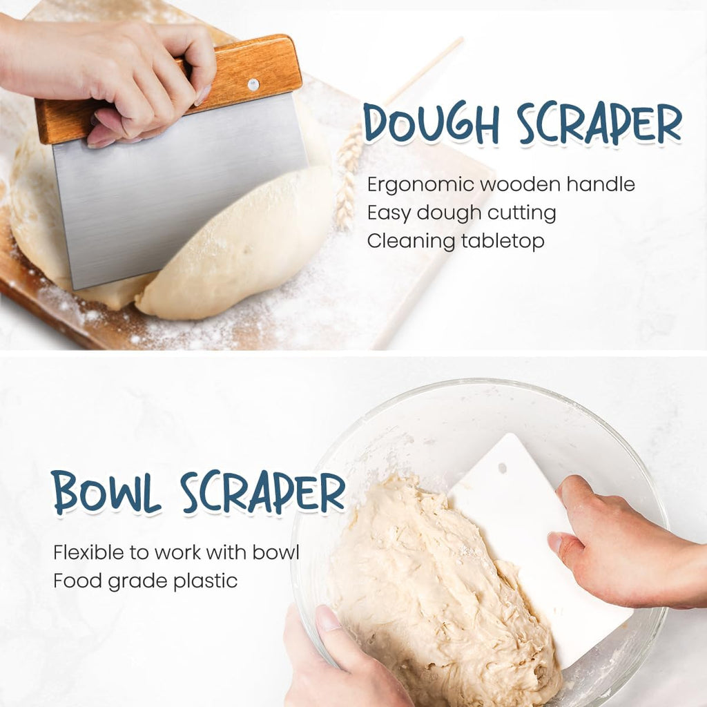 RORECAY Bread Banneton Proofing Basket Set, 9 Inch Round & 10 Inch Oval Cane Sourdough Baskets with Dough Whisk Bread Lame Dough Scraper Bowl Scraper Silicone Brush Sourdough Bread Baking Supplies